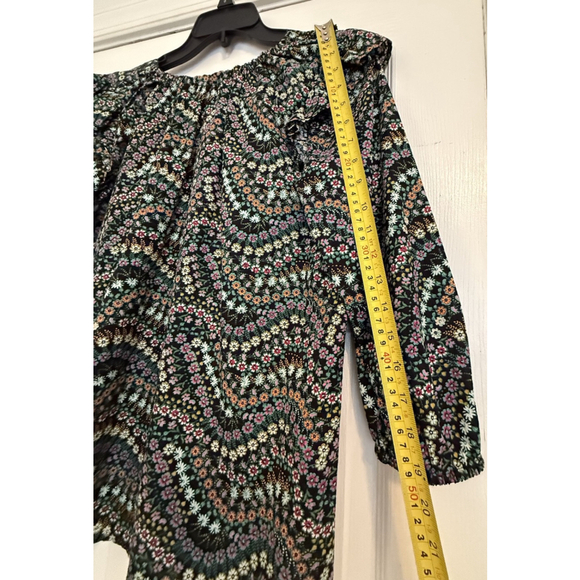 New LOFT Garden Dobby Tie Back Ruffle Blouse Black Calico Floral Cottagecore XS - Picture 8 of 11